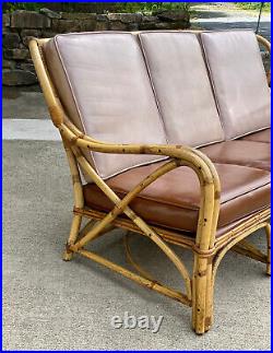 Vintage Hollywood Regency Boho Rattan Sculpted Settee Loveseat Sofa