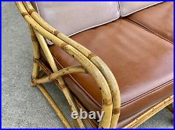 Vintage Hollywood Regency Boho Rattan Sculpted Settee Loveseat Sofa