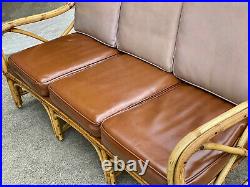 Vintage Hollywood Regency Boho Rattan Sculpted Settee Loveseat Sofa