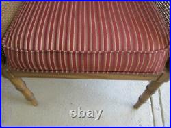 Vintage Hollywood Regency Faux Bamboo Barrel Back Arm Chair Cane Side And Fabric