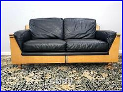 Vintage Italian Settee & Lounge Chair Leather Cushion Birdseye Maple Biedermeier