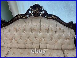 Vintage Kimball Victorian Style Mahogany Carved Rare 3 Seater Settee Sofa