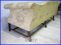 Vintage Kittinger Camel-Back Sofa, Mahogany Legs Lampas Style Fabric