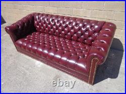 Vintage Leather English Chesterfield Sofa Couch Loveseat Sleeper Bed Vintage