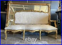 Vintage Louis XVI French Furniture Chaise Sofa Lounge Gold Creme Gilt