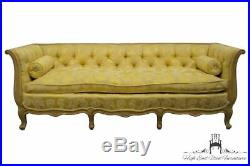 Vintage Louis XVI French Provincial Golden Yellow Floral Pattern Tufted Uphol