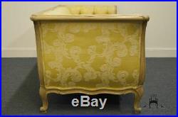 Vintage Louis XVI French Provincial Golden Yellow Floral Pattern Tufted Uphol