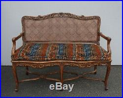 Vintage Martin of London French Country Brown Ornately Carved Cane Settee Bench