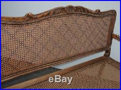 Vintage Martin of London French Country Brown Ornately Carved Cane Settee Bench
