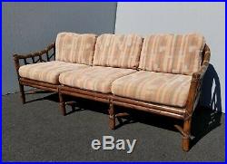 Vintage McGuire Furniture Company Rattan Sofa with Leather Rawhide Ties