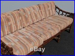 Vintage McGuire Furniture Company Rattan Sofa with Leather Rawhide Ties