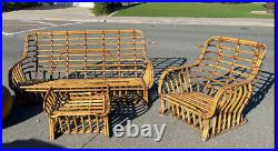 Vintage Mid Century 3 pc McGuire Rawhide Rattan Set Couch Chair Ottoman Huge