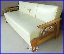 Vintage Mid Century Cowboy Western Wagon Wheel Dude Ranch Sleeper Sofa Chair Set