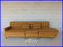 Vintage Mid Century Faux Ostrich & Plaid 3 Section Sofa