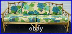 Vintage Mid Century Ficks Reed Fretwork Bamboo Long Couch