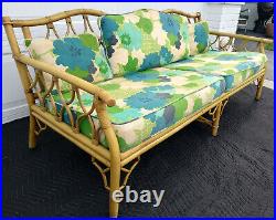 Vintage Mid Century Ficks Reed Fretwork Bamboo Long Couch