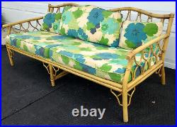 Vintage Mid Century Ficks Reed Fretwork Bamboo Long Couch