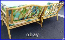 Vintage Mid Century Ficks Reed Fretwork Bamboo Long Couch