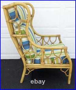 Vintage Mid Century Ficks Reed Fretwork Bamboo Wing Back Armchair