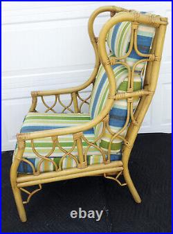 Vintage Mid Century Ficks Reed Fretwork Bamboo Wing Back Armchair