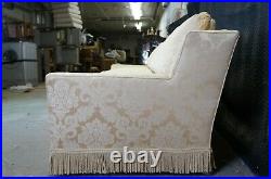 Vintage Mid Century French Silk Brocade Down Filled Track Arm Sofa Couch Fringe