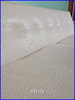 Vintage Mid-Century Modern 1960s White Ostrich Leather Sofa Retro Elegance