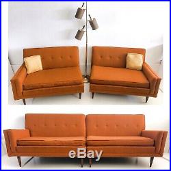 Vintage Mid Century Modern 2 Piece Sectional Sofa Couch Retro Orange Kroehler
