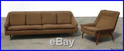 Vintage Mid Century Modern Brown Sofa and Chair Folke Ohlsson for Dux Style