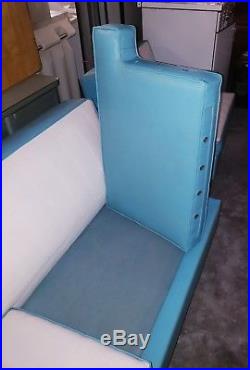 Vintage Mid-Century Modern Couch Sofa & Chair Vinyl Leather White Teal ART DECO