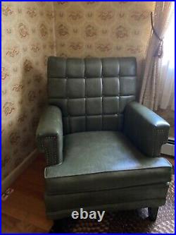 Vintage Mid Century Modern Green Sofa and Chair EUC