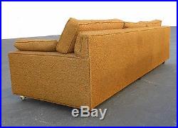 Vintage Mid Century Modern Long Gold Sofa Couch on Castors