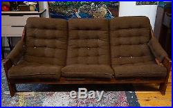 Vintage Mid Century Modern Tufted SOFA 70s Lafer Style Sling Couch Brown