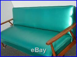 Vintage Mid Century Modern Turquoise Blue Sofa Settee