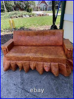 Vintage Mid Century Modern orange Naugahyde childs couch chair furniture