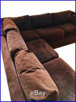 Vintage Modern Sectional Sofa In Brown Velvet