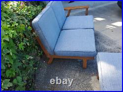 Vintage RANCH OAK Couch Two Pieces with Light Blue Cushions