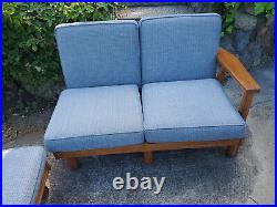 Vintage RANCH OAK Couch Two Pieces with Light Blue Cushions
