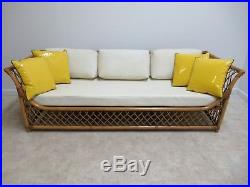 Vintage Rattan Bamboo Willow & Reed Sofa Settee Couch Mid Century