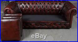 Vintage Red Leather Antique Style Chesterfield Sofa Couch Tufted Oxblood English