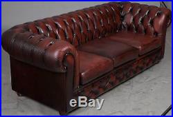 Vintage Red Leather Antique Style Chesterfield Sofa Couch Tufted Oxblood English
