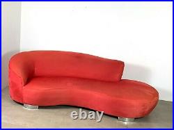 Vintage Red Vladimir Kagan Style Cloud Sofa Serpentine Mid Century Modern Chrome