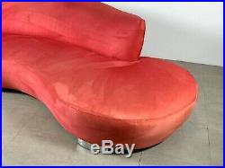 Vintage Red Vladimir Kagan Style Cloud Sofa Serpentine Mid Century Modern Chrome
