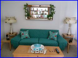 Vintage Retro 1950's Aqua Turquoise Frieze Sofa Couch And Matching Chair