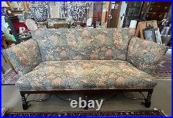 Vintage Reupholstered Horsehair Forest Tapestry Settee with Iron Stretcher Bars