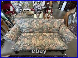 Vintage Reupholstered Horsehair Forest Tapestry Settee with Iron Stretcher Bars