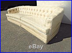 Vintage Rudin Mid Century Chesterfield Style Curved Front Off White Tufted Sofa