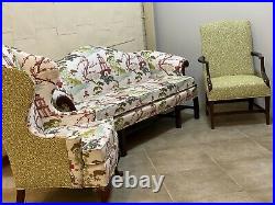 Vintage Set Asian Chinoiserie Pagoda Chippendale Sofa Chairs Refurbished