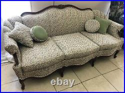 Vintage Sofa Couch Wood Trim Floral Fabric French Style