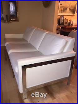 Vintage Sofa Sleeper Flat Chrome Floating Couch Mid Century Modern White Vinyl