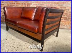 Vintage Stouby Danish 1970 Patinated Brown Two Seater Leather Sofa